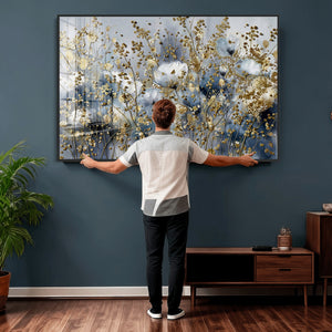 Abstract Floral Wall Art Canvas Print – Gold and Blue