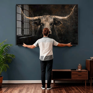 Vintage Longhorn Bull Wall Art Canvas Print – Rustic Western
