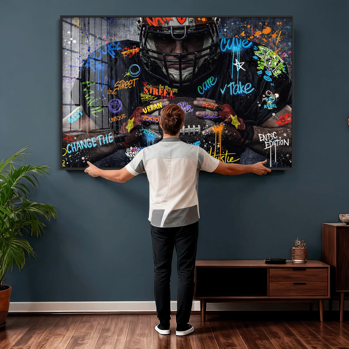 Graffiti American Football Player Street Art Wall Art Canvas