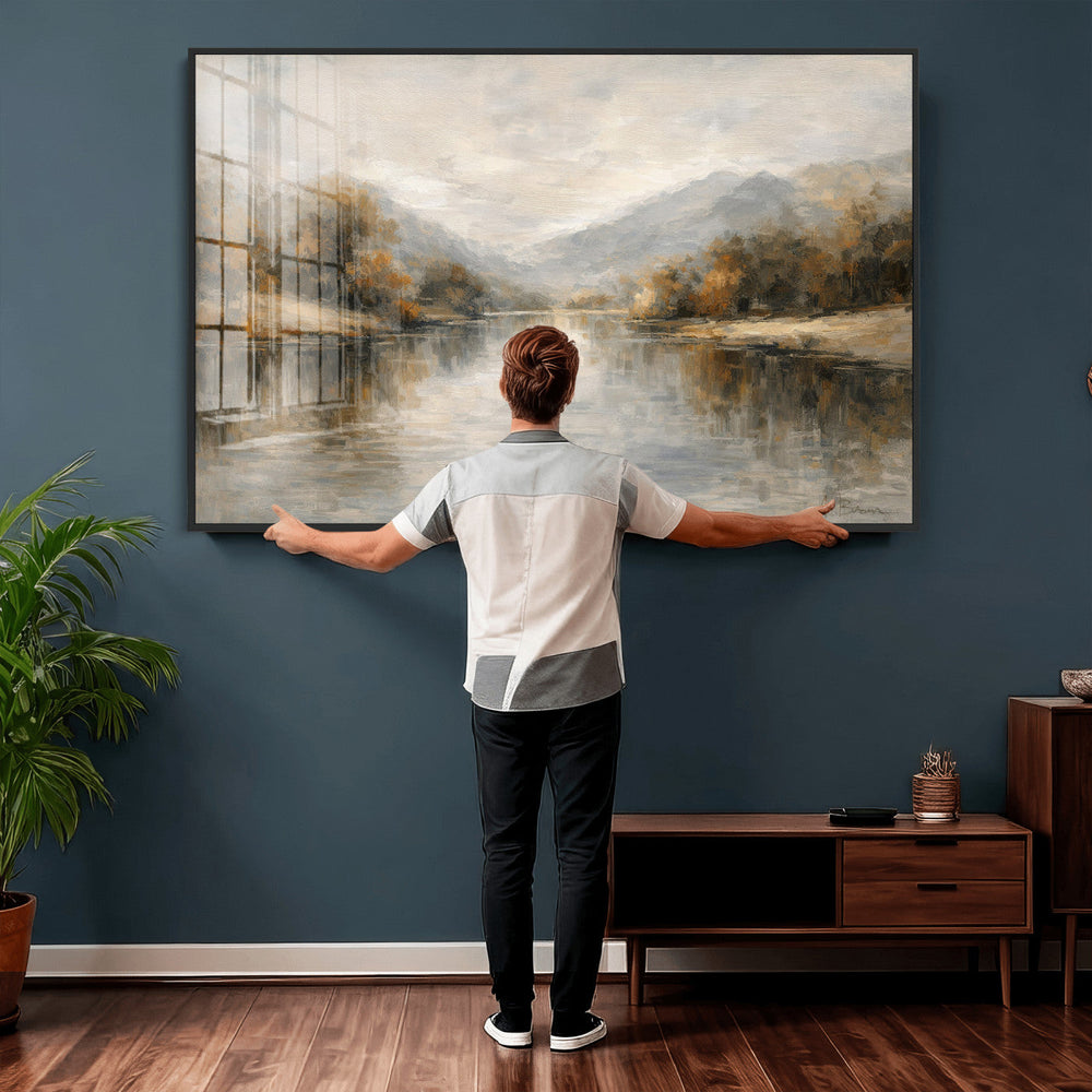 Neutral Abstract River Landscape Wall Art Canvas Print
