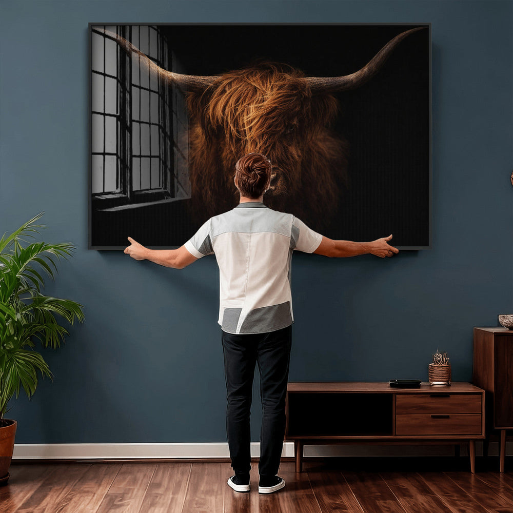 Highland Cow Wall Art Canvas Print – Moody Dark Rustic