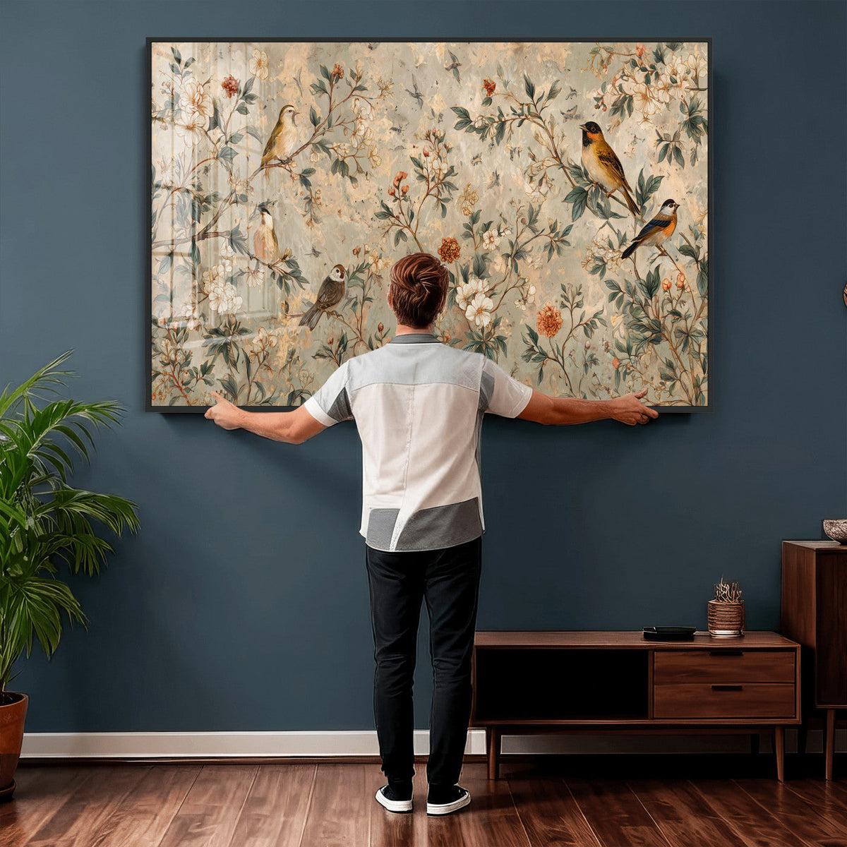 Vintage Birds and Flowers Wall Art Canvas Print, Botanical