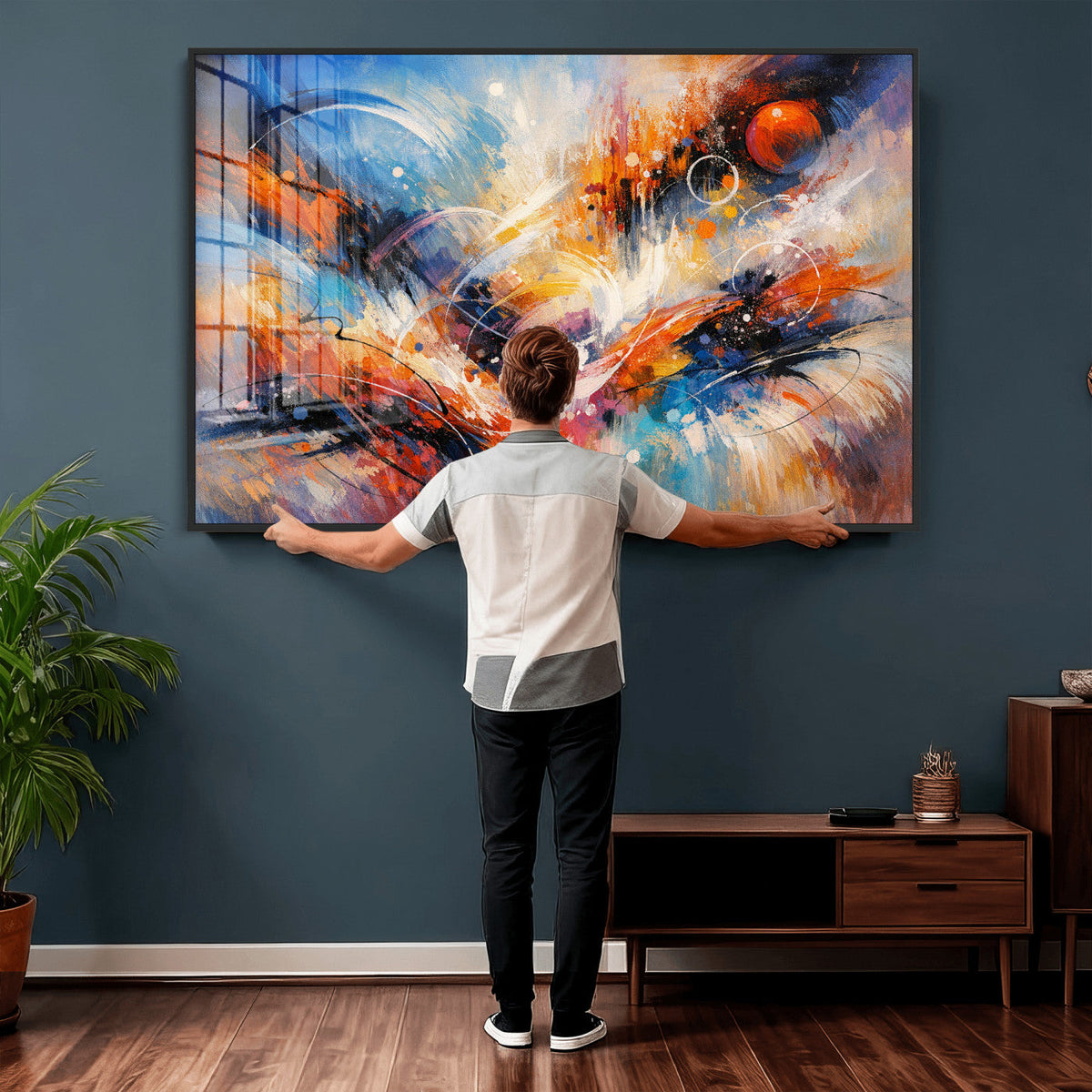 Lyrical Abstraction Wall Art Canvas Print, Orange Blue