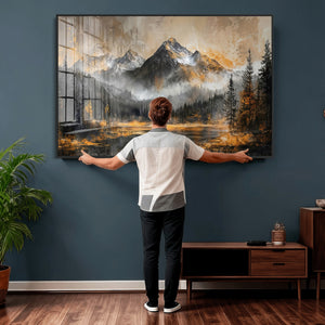 Mountain Lake Canvas Wall Art — Rustic Forest Landscape