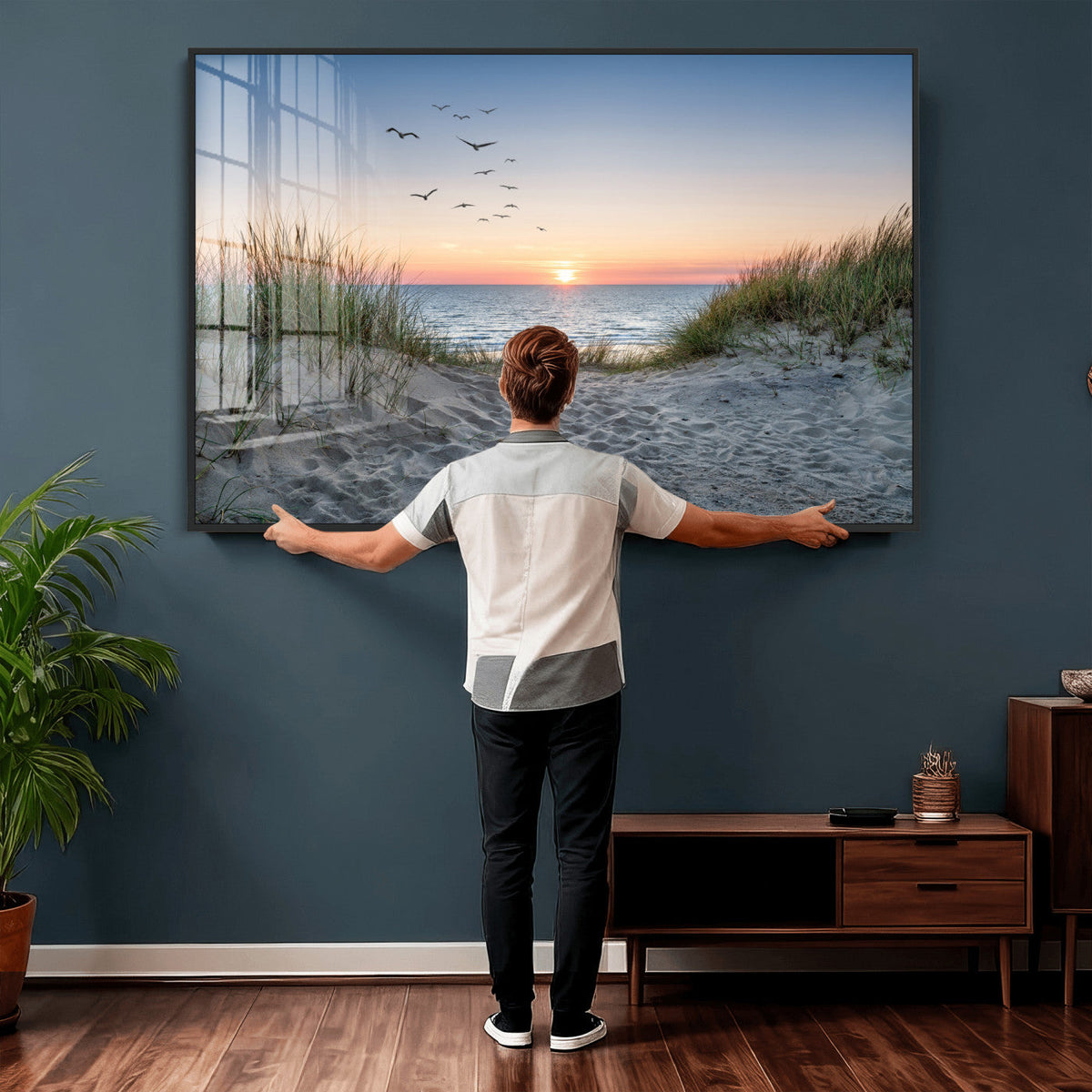 Sandy Dune Path Sunset Canvas Wall Art — Seagulls Beach