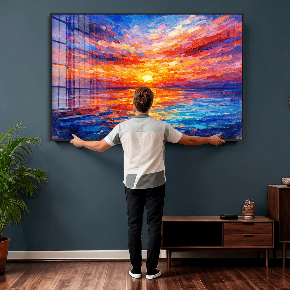Colorful Knife Ocean Sunset Canvas — Orange Pink Teal