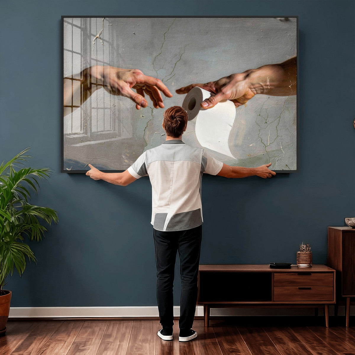 Funny Bathroom Wall Art Canvas, Creation of Toilet Paper