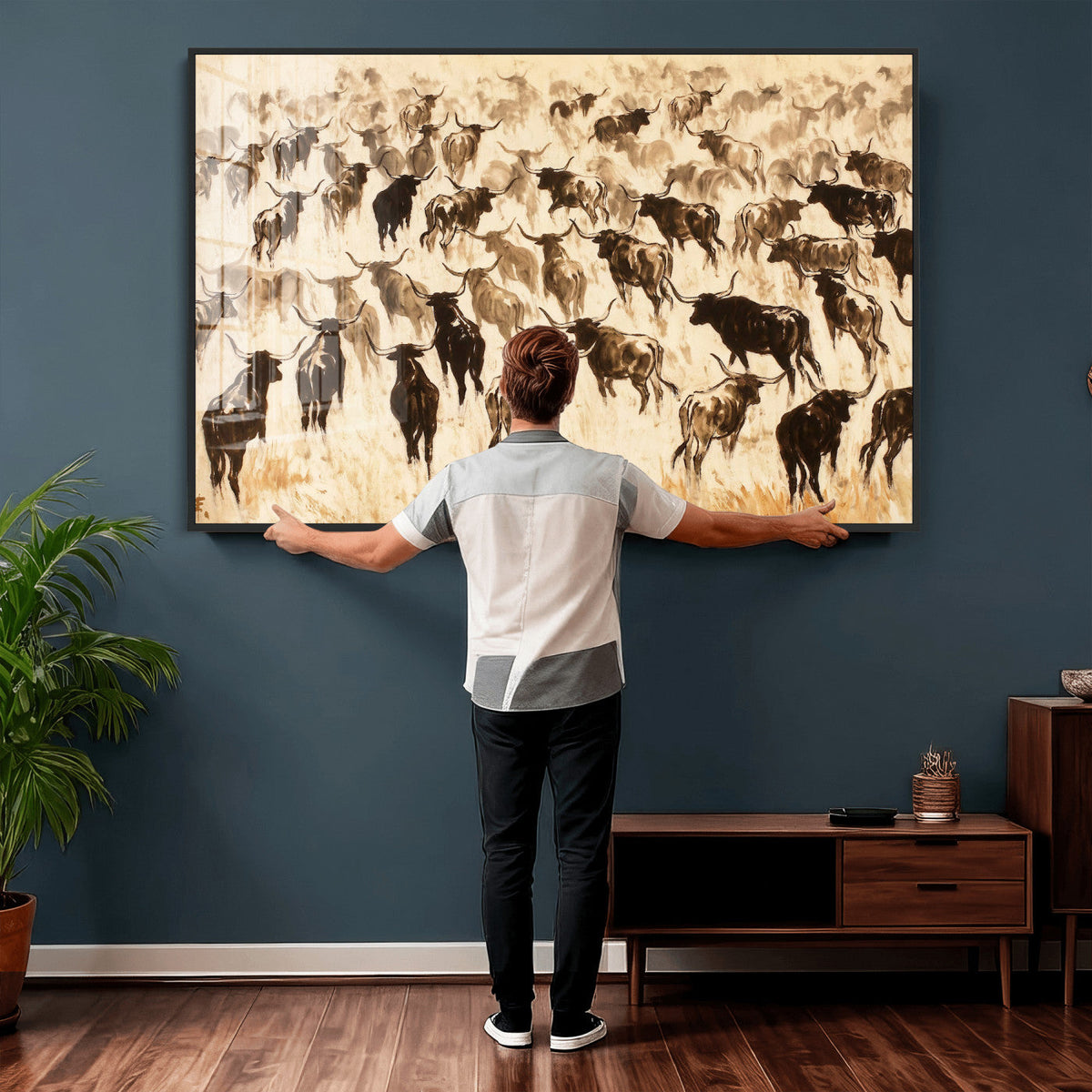 Texas Longhorn Sepia Canvas Wall Art, Western Cattle