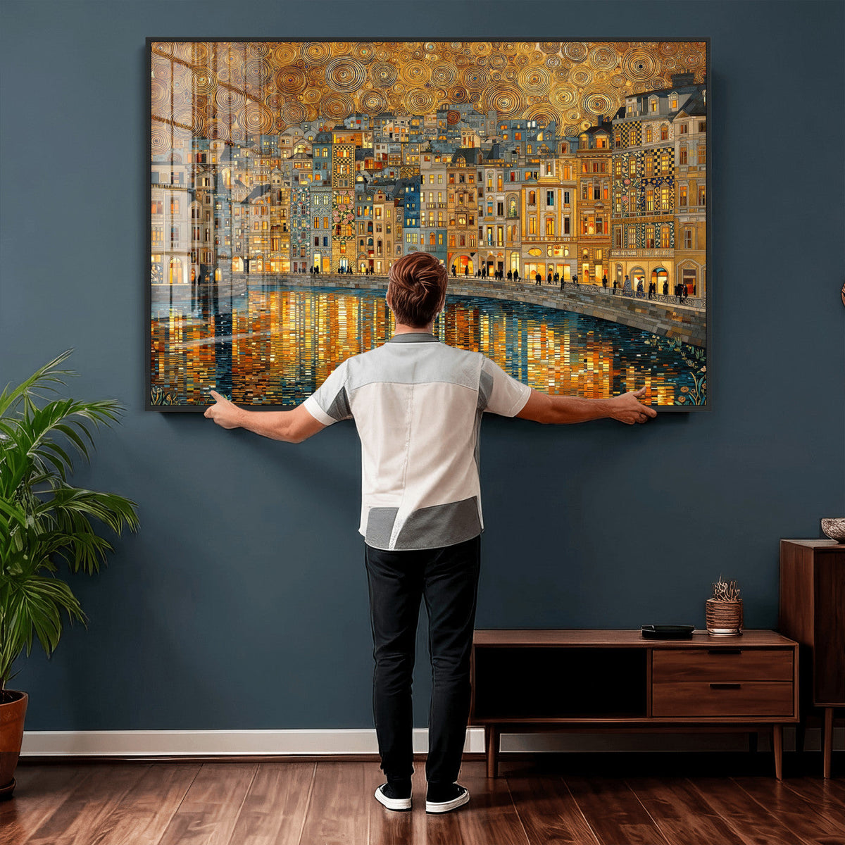 Gustav Klimt Golden Cityscape Wall Art Canvas Print, Framed