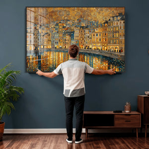 Gustav Klimt Golden Cityscape Wall Art Canvas Print, Framed