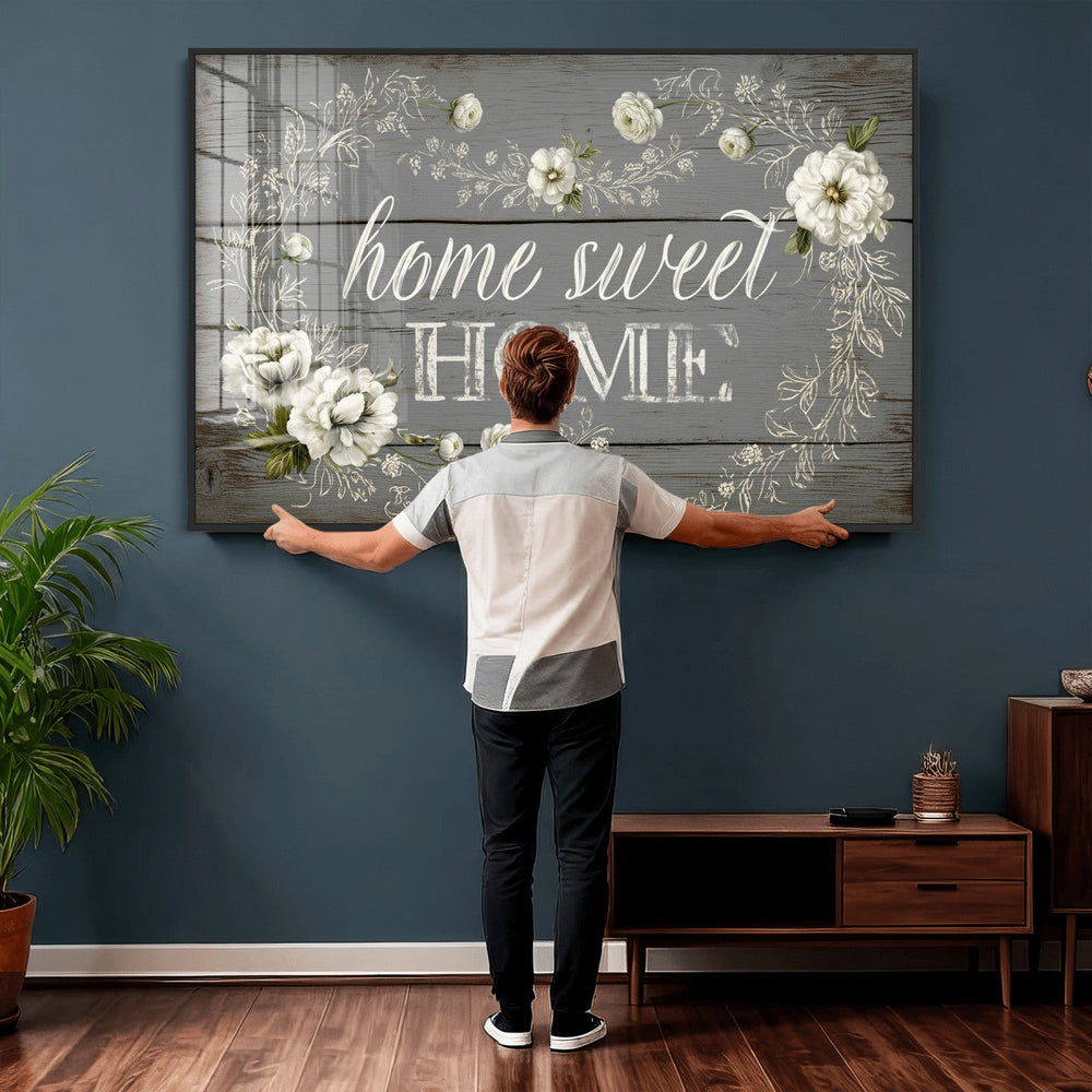 Home Sweet Home Wall Art Canvas Print, Floral Farmhouse