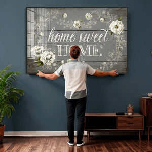 Home Sweet Home Wall Art Canvas Print, Floral Farmhouse