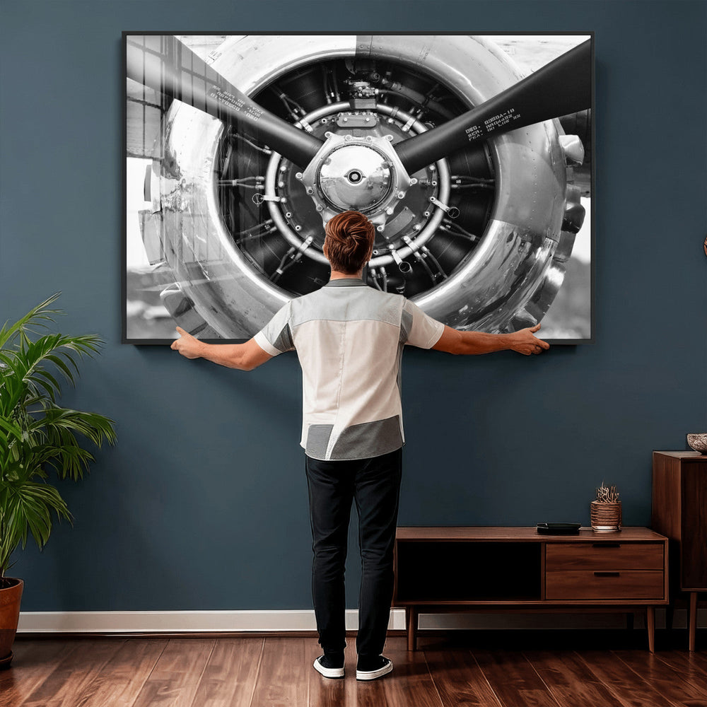 Vintage Propeller Plane Wall Art Canvas Print, Black and