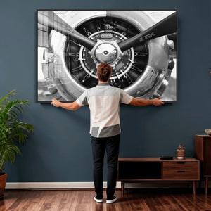Vintage Propeller Plane Wall Art Canvas Print, Black and
