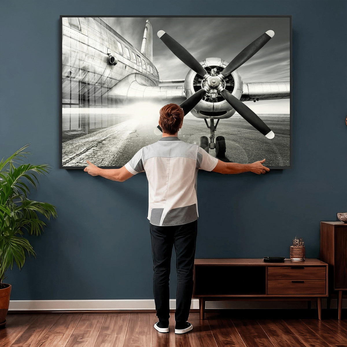 Vintage Airplane Wall Art Canvas Print, Black and White