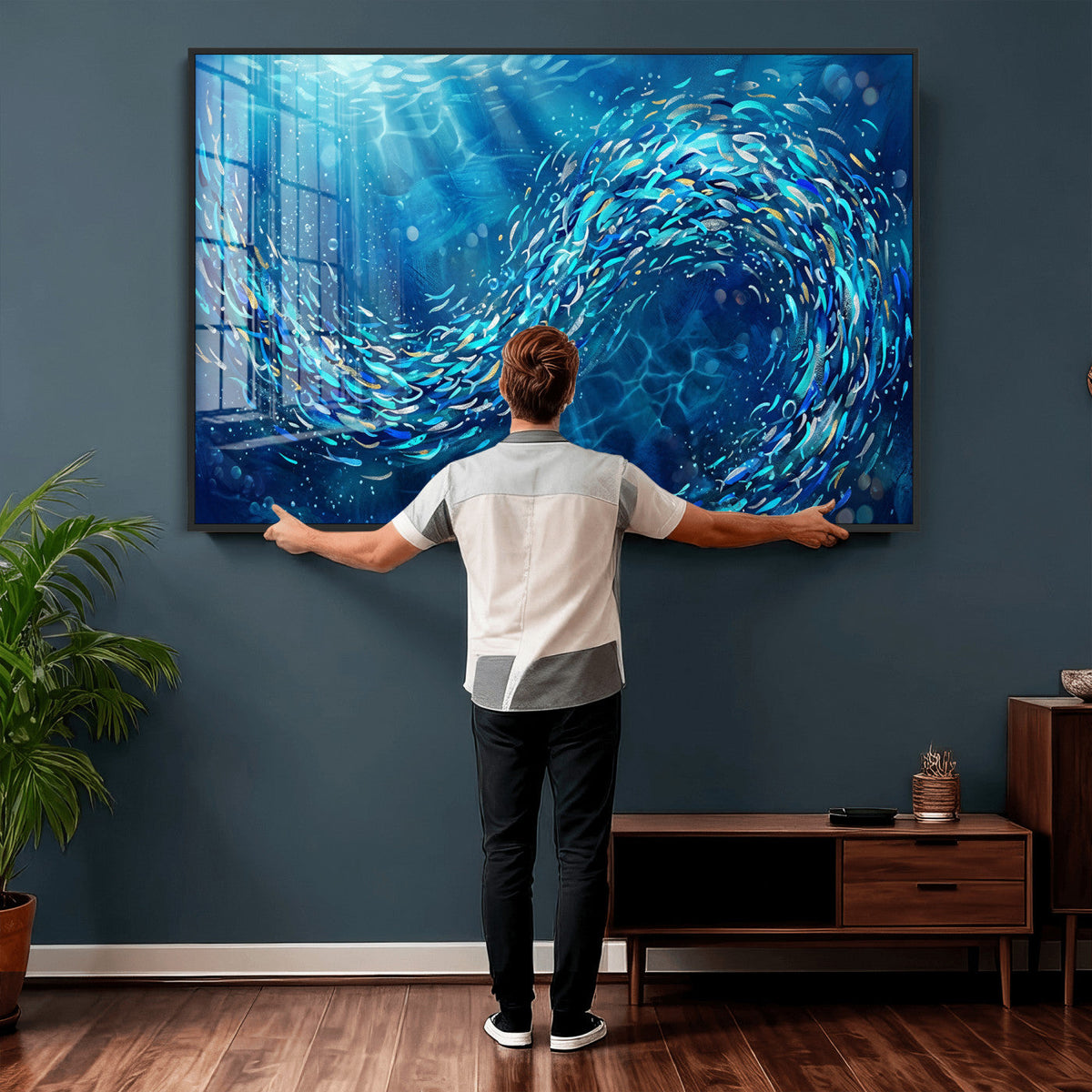 School of Fish Canvas Print | Blue Ocean Underwater Wall Art