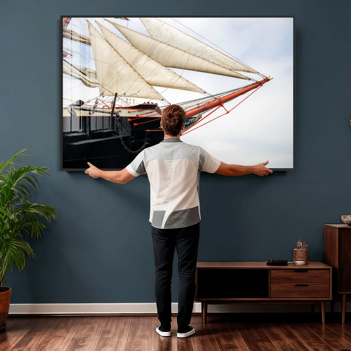 Sailboat Wall Art Canvas Print, Vintage Ship Bow Framed