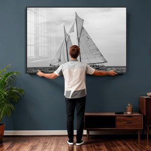 Vintage Sailboat Wall Art Canvas Print, Black and White
