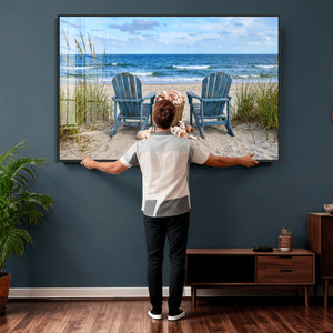 Large Beach Canvas Wall Art Coastal Adirondack Chairs Ocean