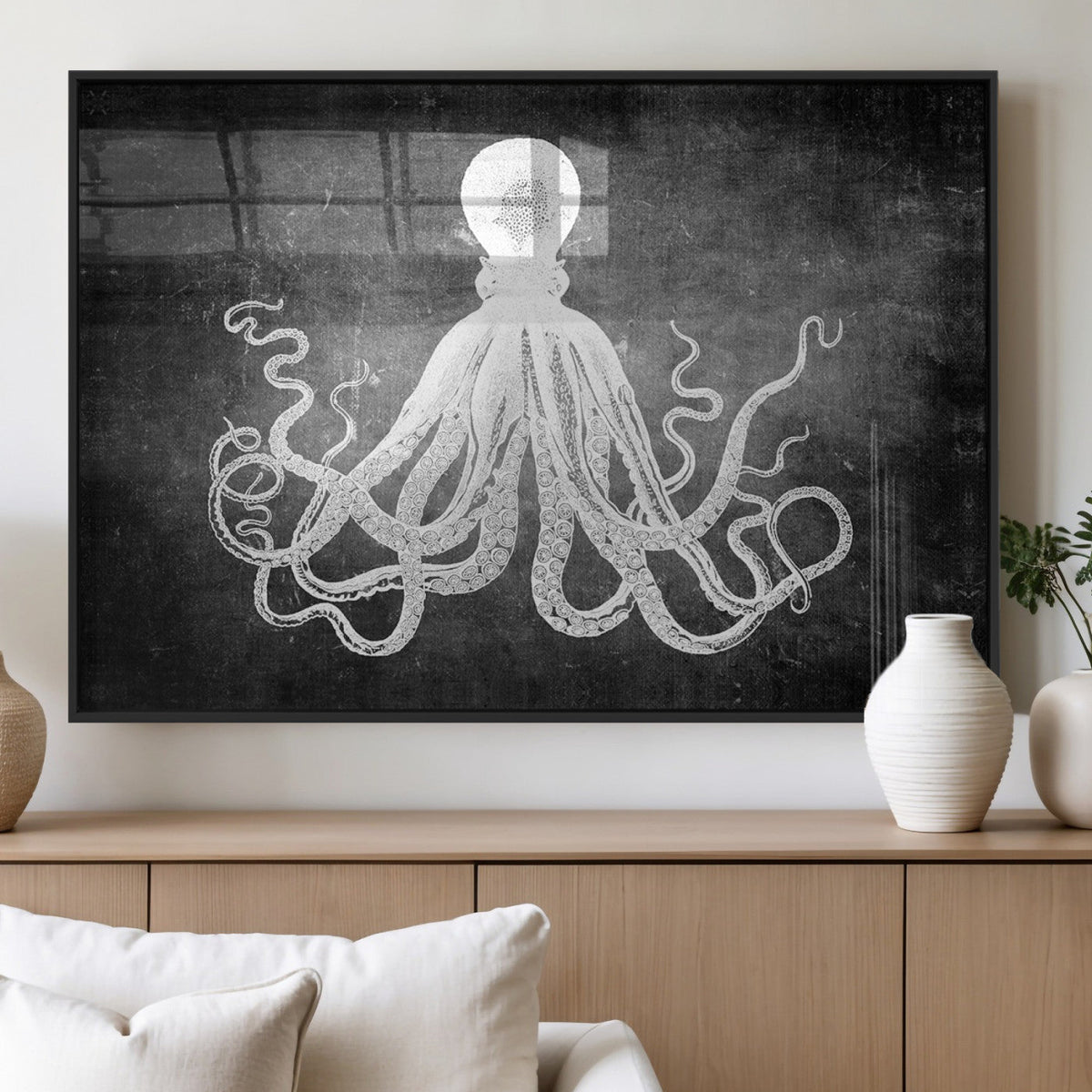 Black White Octopus Wall Art Canvas Print