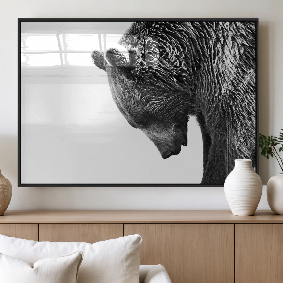 Black and White Grizzly 399 Bear Canvas Print Wall Art |