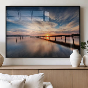 Wooden Pier on Seascape and Sunset Wall Art Canvas Print