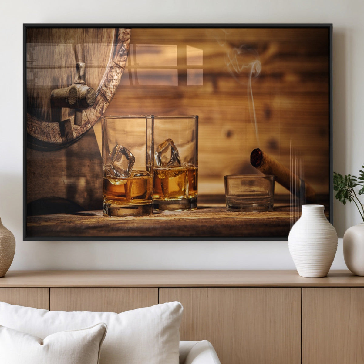 Rustic Whiskey and Barrel Canvas Print