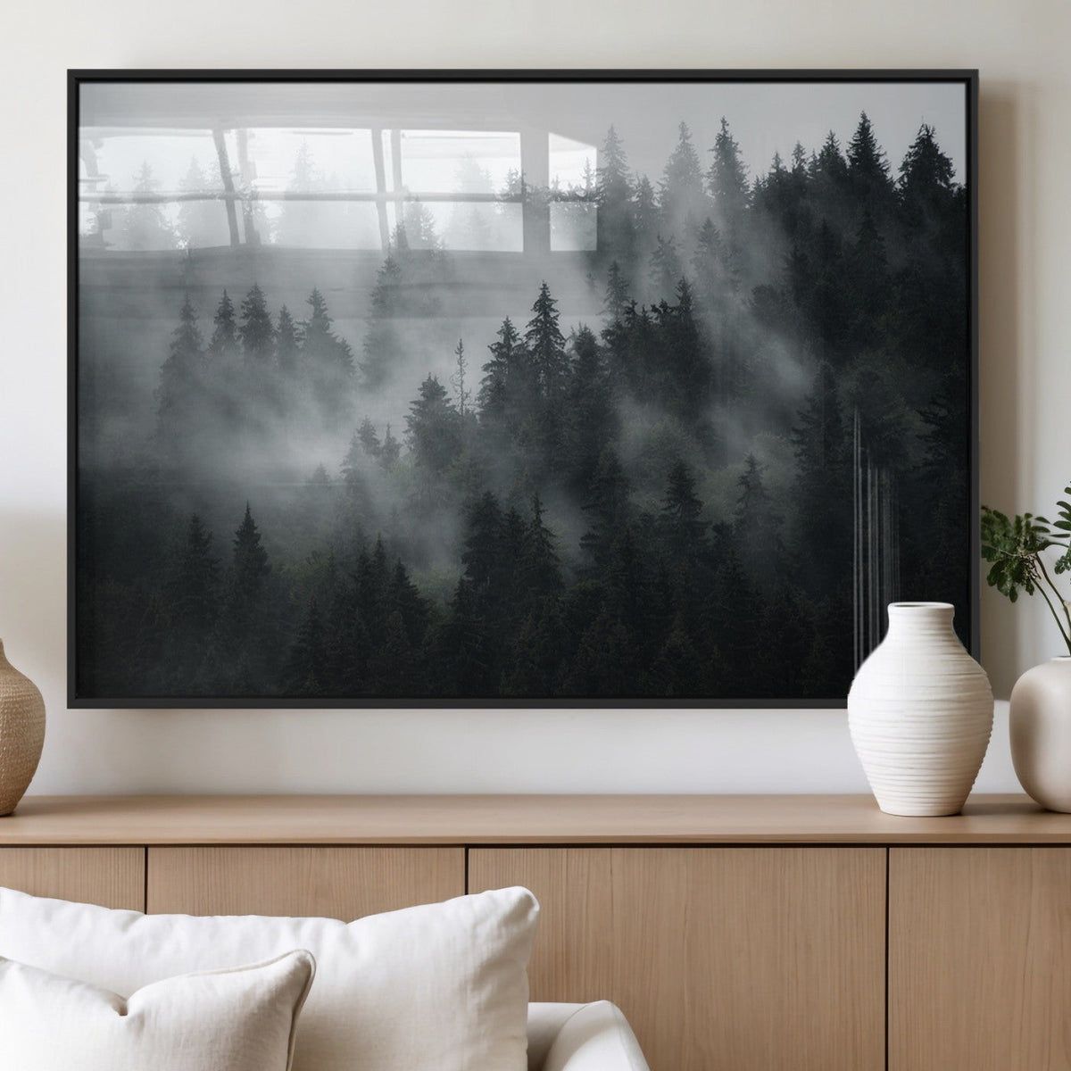 Foggy Forest Wall Art Canvas Print | 3 Panel Large Misty