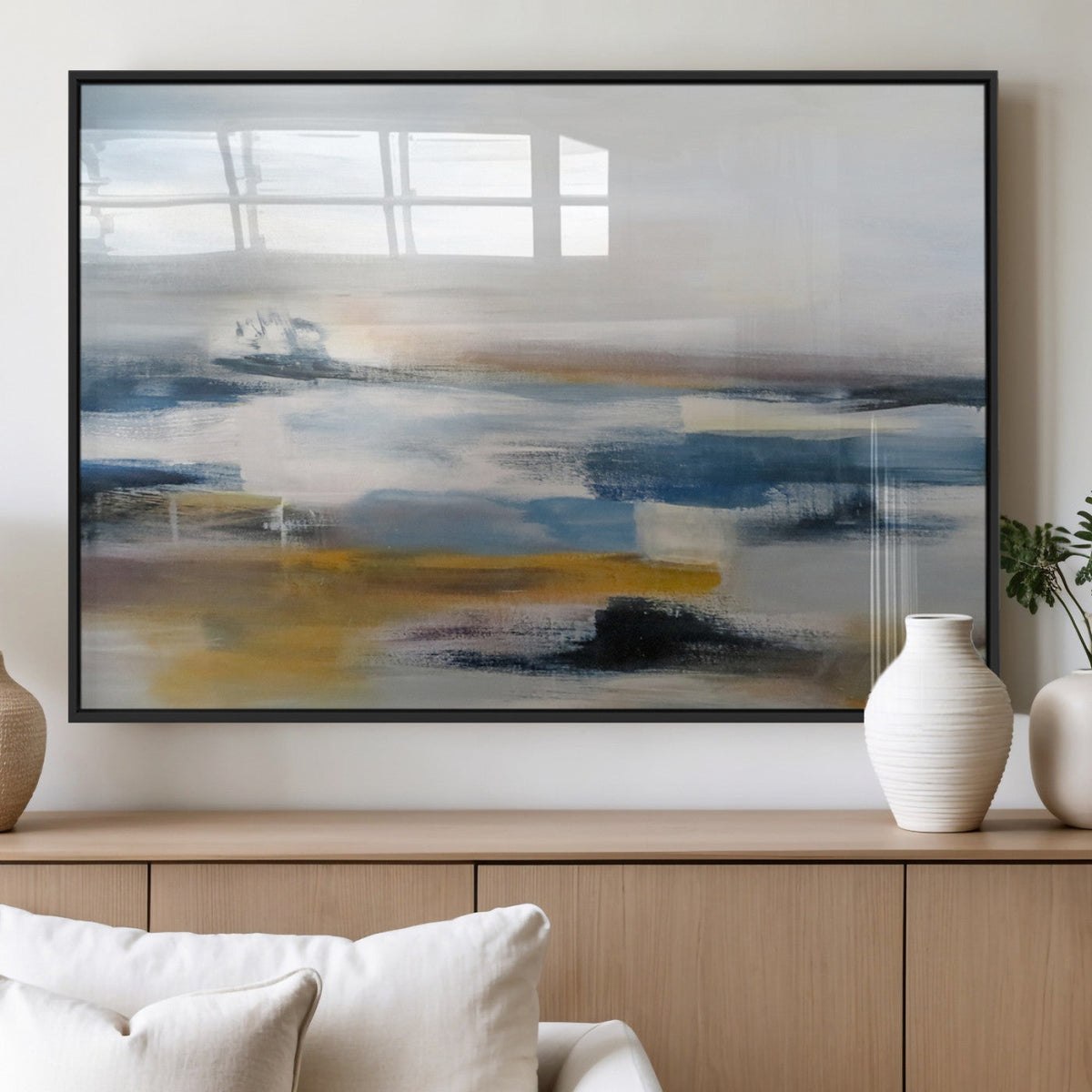 Abstract Landscape Wall Art Canvas | 3 Panel Modern Blue,