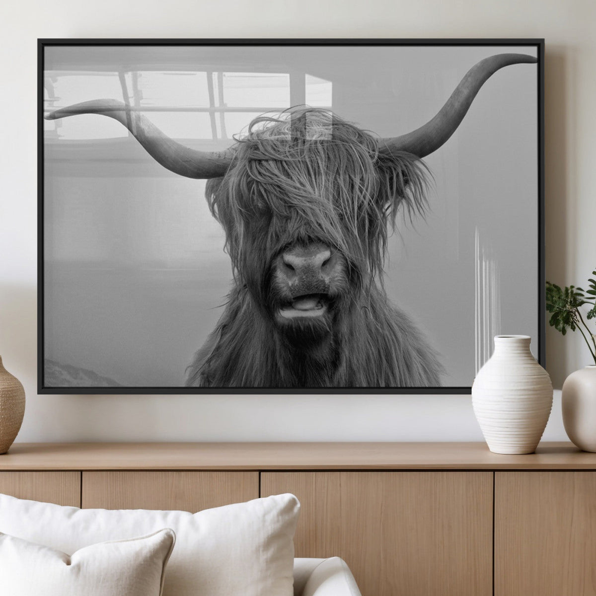 Texas Cow Wall Art Canvas, Texas Longhorn Cattle Canvas