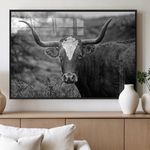 Western Home Wall Art Canvas Print, Framed Texas Longhorn