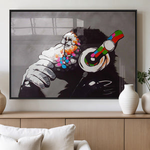 Dj Monkey Listening to Music Wall Art Print | Banksy Monkey