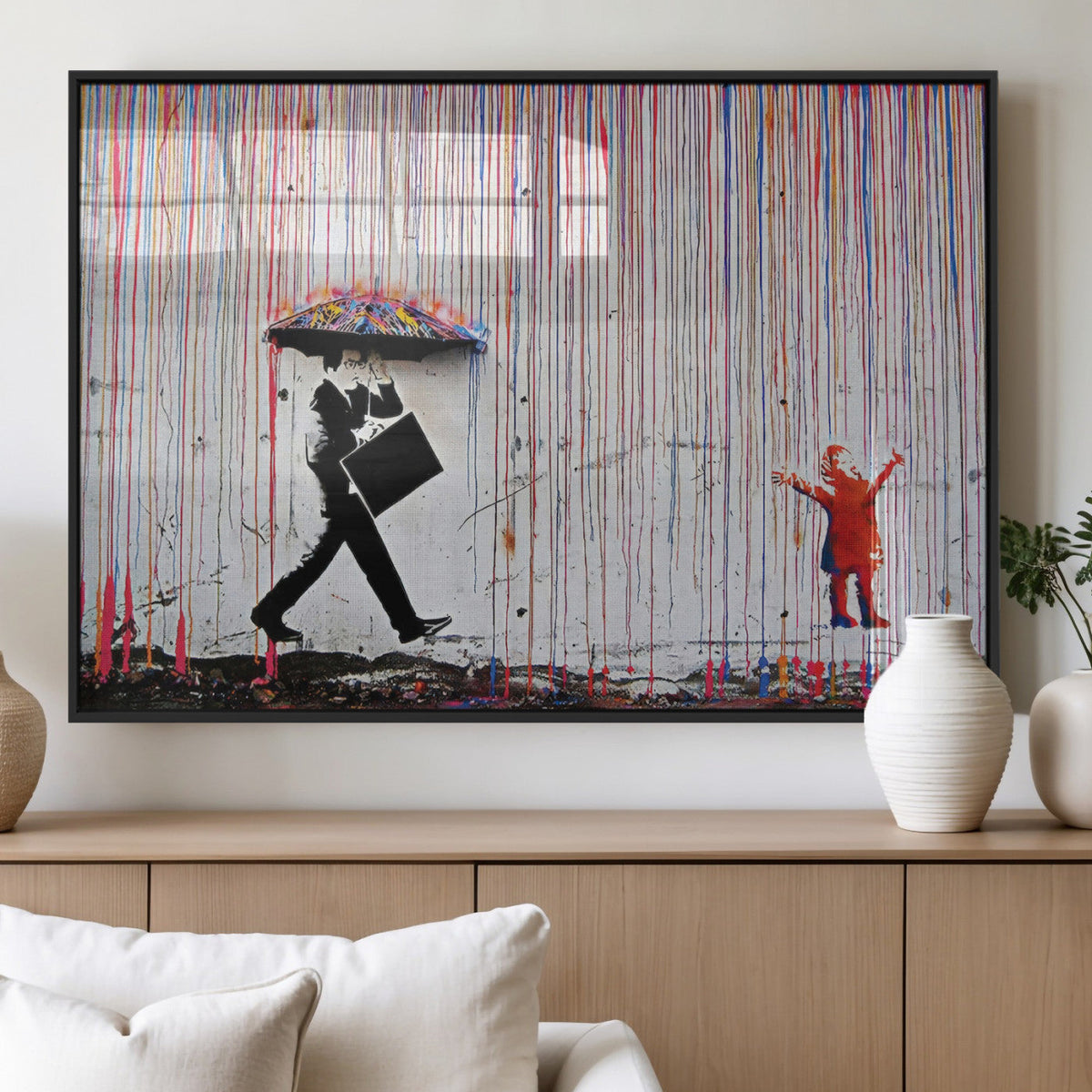 Banksy Wall Art Canvas Print, Framed Graffiti Art Picture