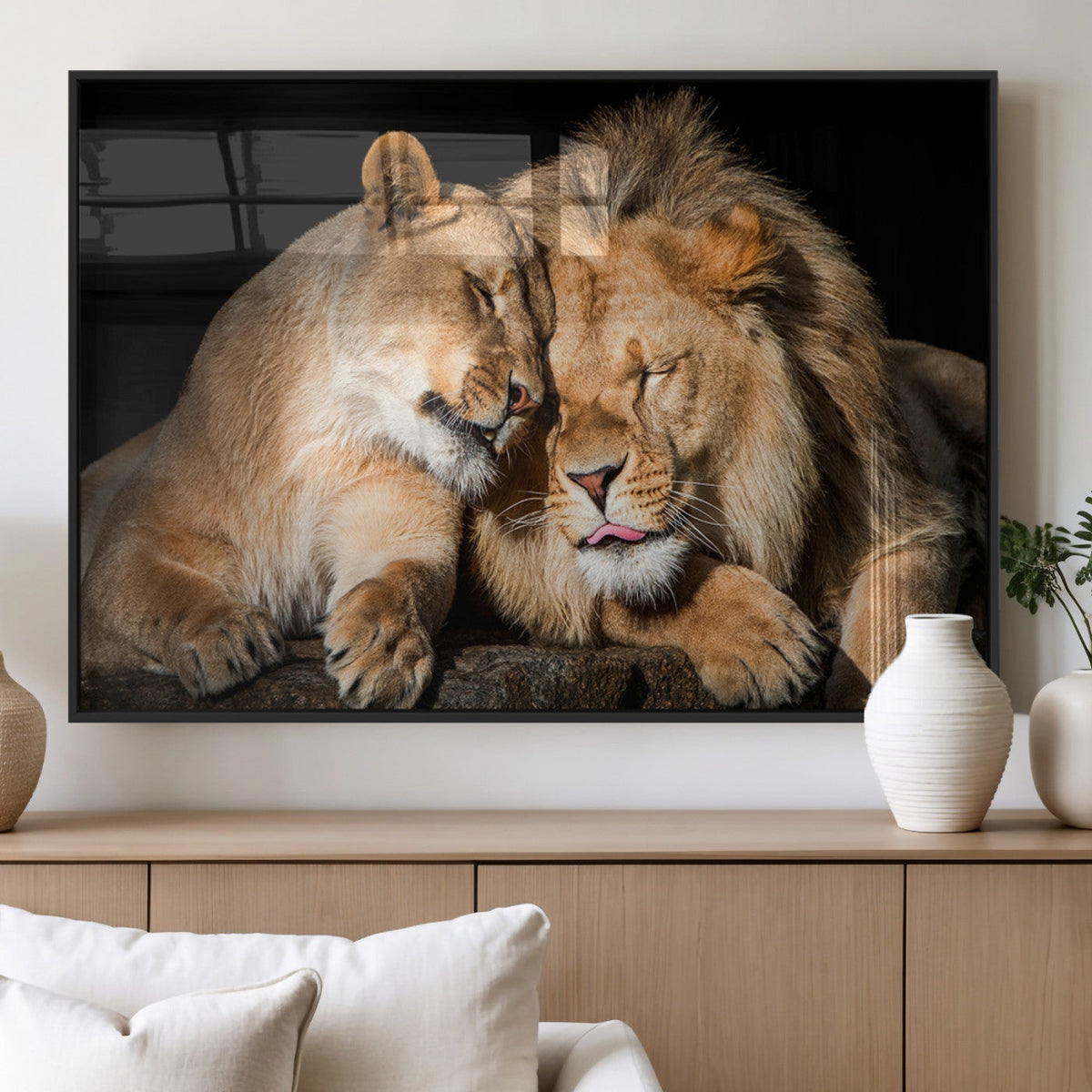 Lion and Lioness Wall Art Canvas Print – Framed African