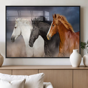 Animal Wall Art Three Horses Farmhouse Art Canvas, Framed