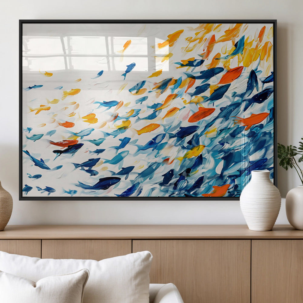 Abstract Fish Shoal Wall Art Canvas Print, Colorful Fish