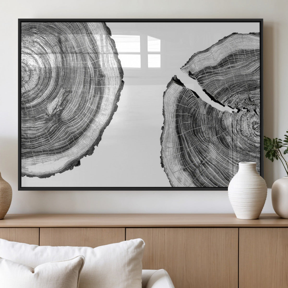 Abstract Large Tree Rings – Minimalist Black and White Wood