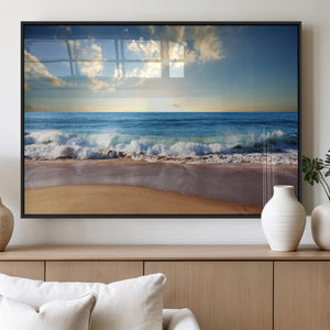 Serene Ocean Sunset Canvas Wall Art - Beach Waves at Sunset,