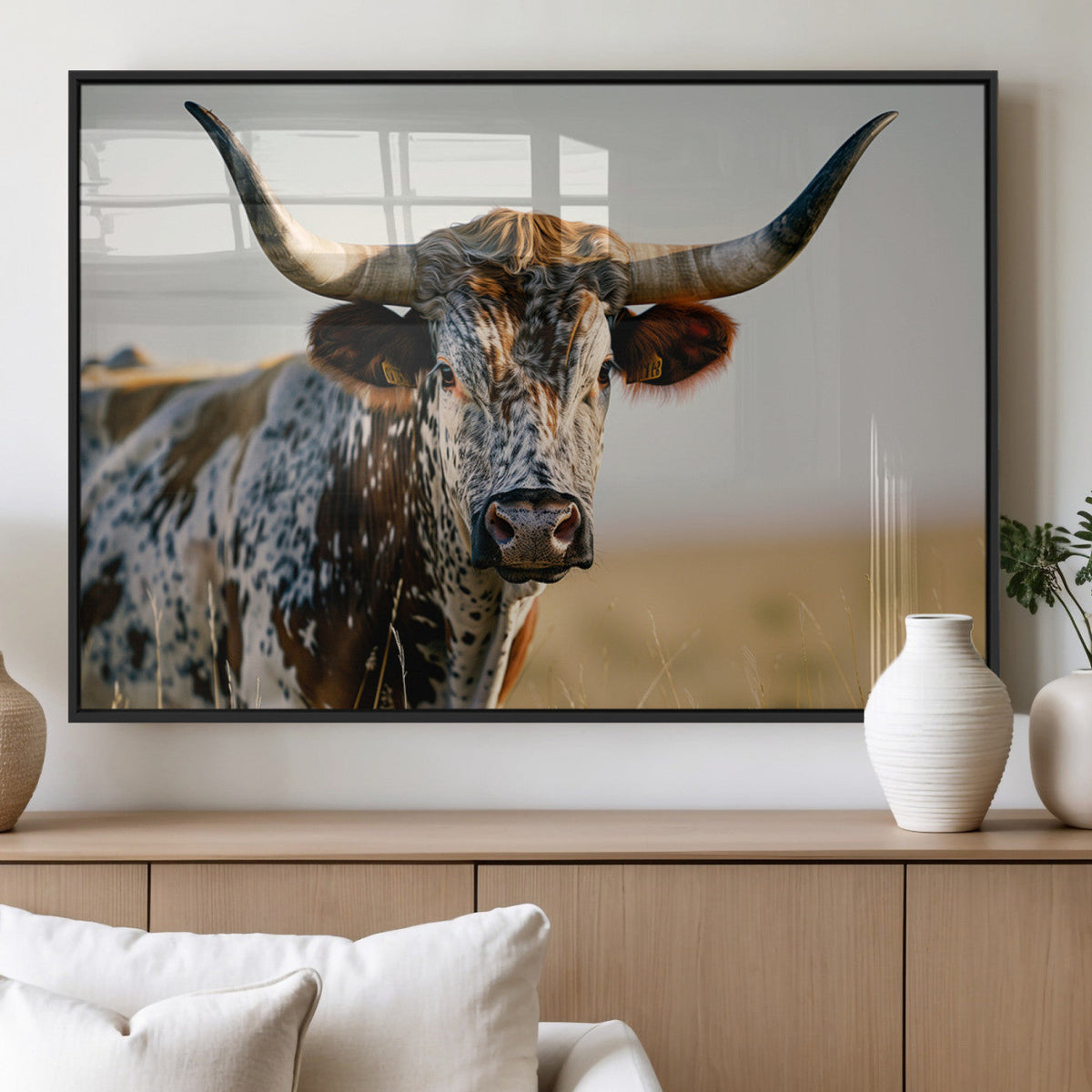 Texas Bull Longhorn Wall Art Canvas Print for Farm House