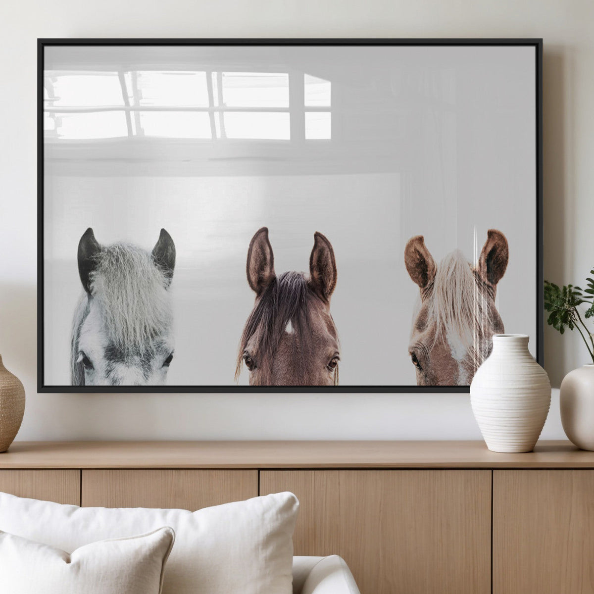 Horse Wall Art - Minimalist Horse Triptych Wall Art – Modern