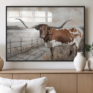 Vintage Texas Cow Wall Art Canvas Print, Rustic Longhorn
