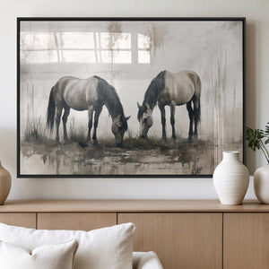 Chines Ink Style Vintage Horses Wall Art Canvas Print for