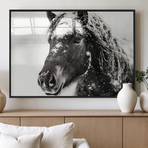 Framed Black and White Horse Wall Art | Ready to Hang and