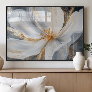 White and Gold Floral Canvas Wall Art - Framed and Ready to