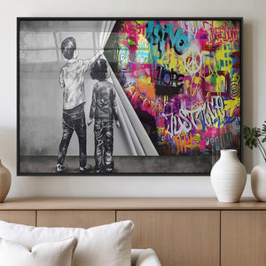 Banksy Print - Street Art Canvas Wall Art - Kids Revealing