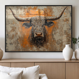 Abstract Cow Longhorn Bull Wall Art Canvas Print - Rustic