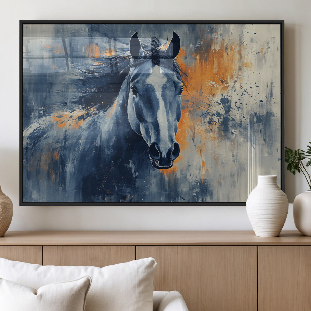 Abstract Blue Horse Wall Art Print Canvas | Horse Wall Art