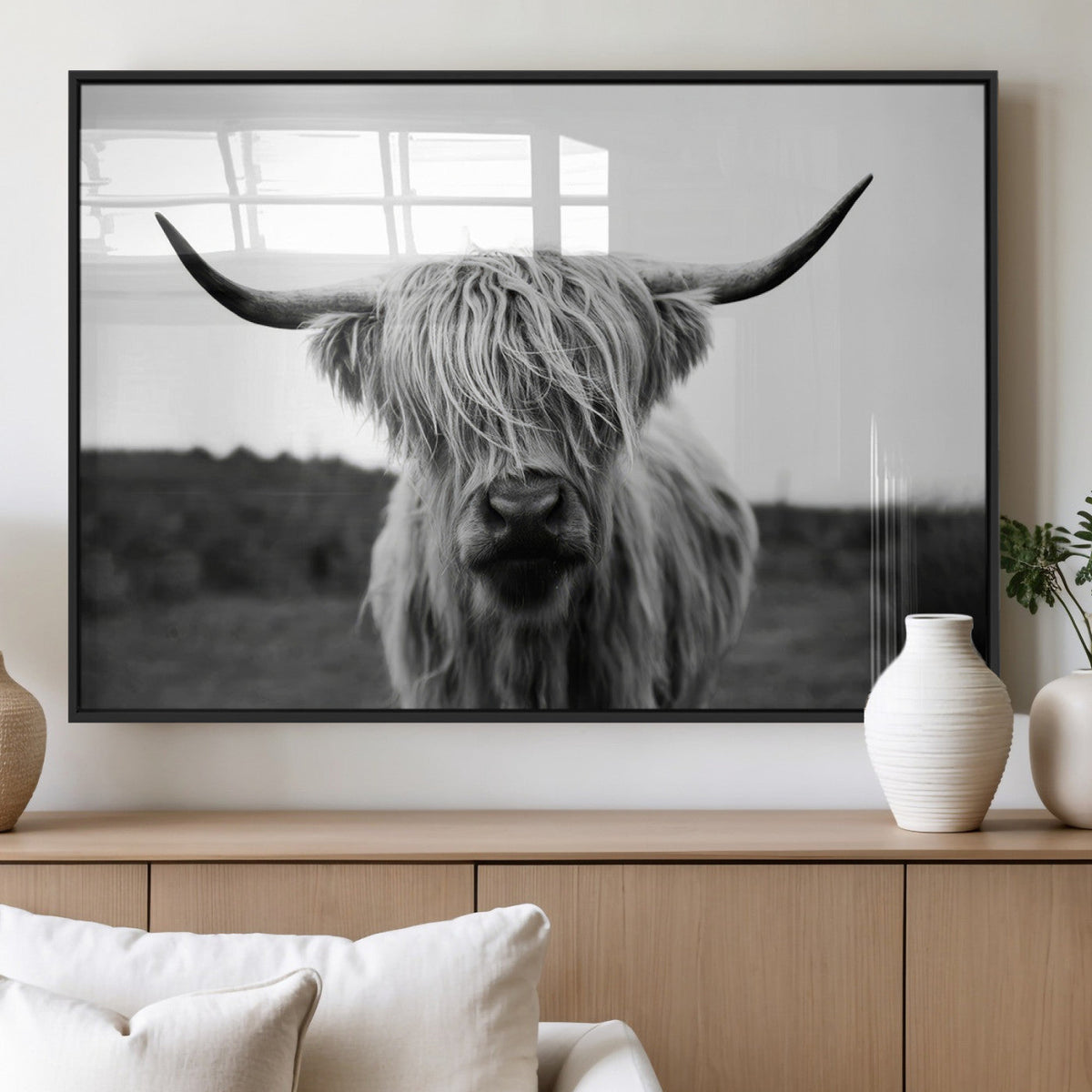 Highland Cow Wall Art | Black and White Farmhouse Decor |