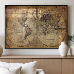 Vintage World Map Wall Art Canvas – Antique Style Push Pin