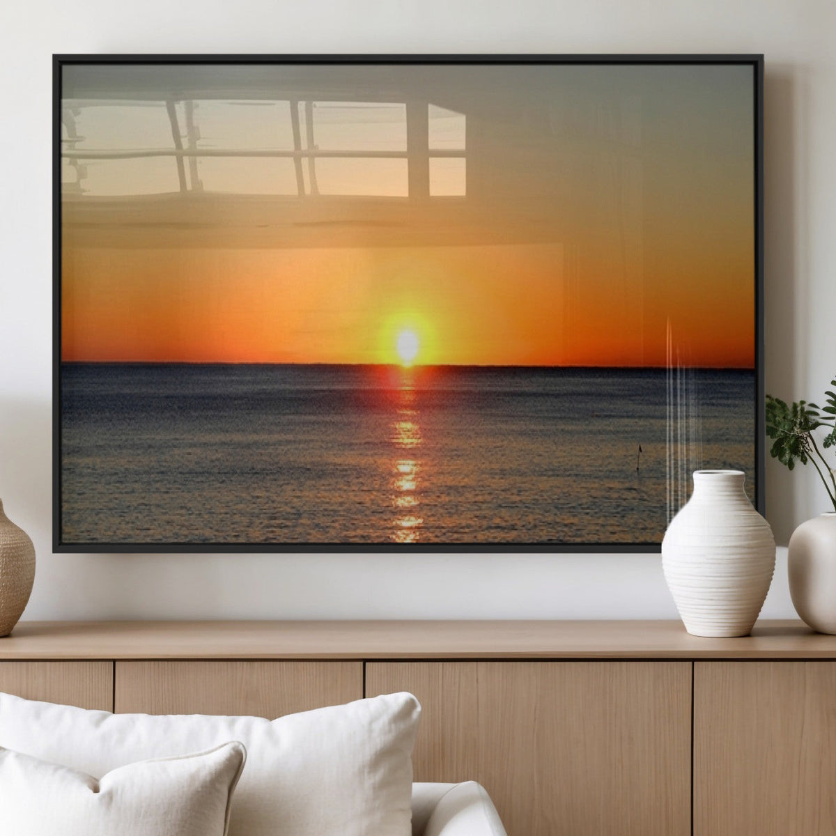 Golden Horizon Sunset Over Ocean Wall Art Canvas Print –